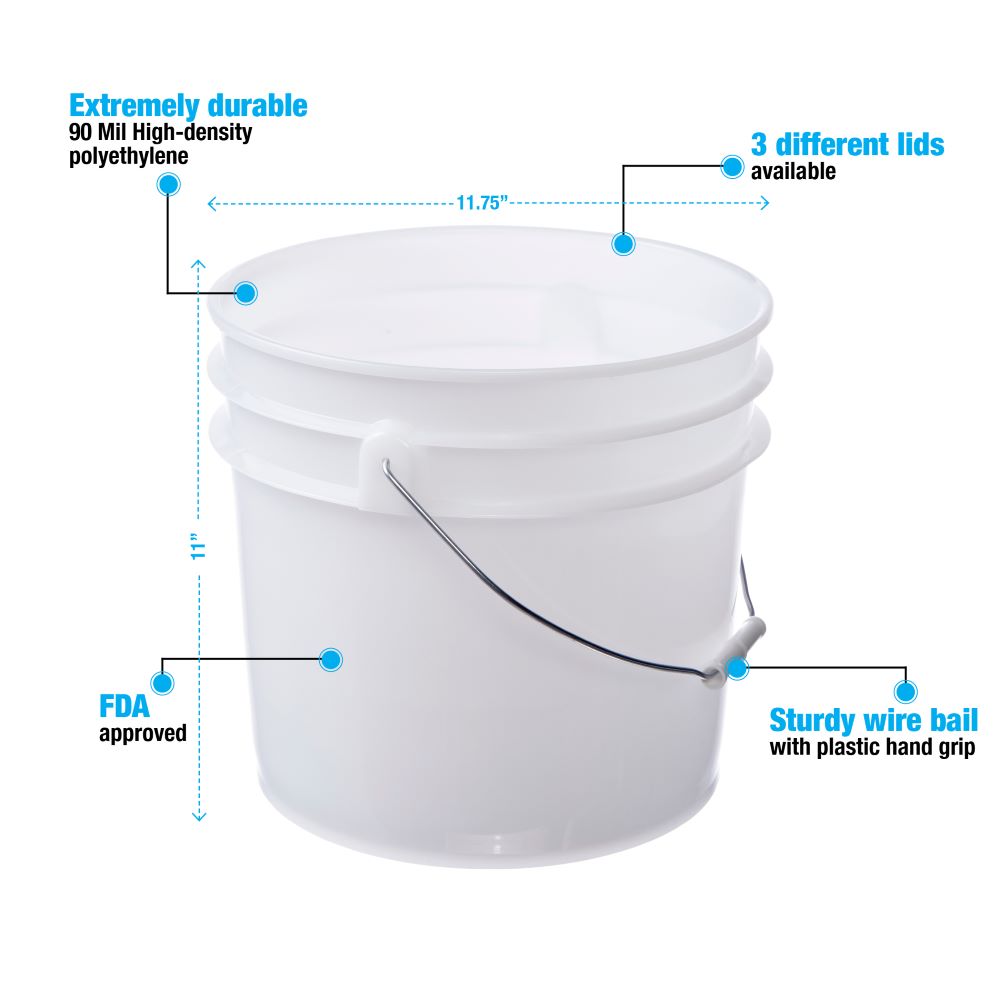 Letica Premium 3.5 Gallon Bucket, HDPE, Natural, 1 Pack